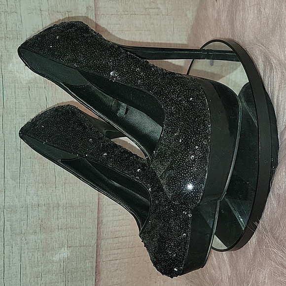 Dots black sequins platform heels - Picture 3 of 8